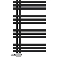 LuxeBath radiatore bagno Iron EM 600x1000mm nero opaco attacco laterale con set di collegamento termostato universale angolare e passante, senza elemento riscaldante