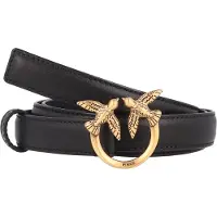 Pinko cintura sottile 2cm love birds in pelle nero oro