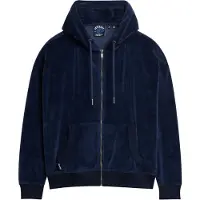 Superdry per donna. W2012369A Felpa con cappuccio e zip in velluto blu navy (L), Casual, Cotone