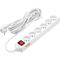 VOREL Prolunga a 6 prese, lunghezza 5 metri, con interruttore, colore bianco