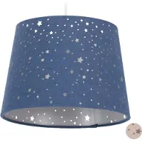 Relaxdays Lampada per cameretta a forma di stelle, lampada a sospensione per bambini, motivo cielo stellato, E27, paralume rotondo in tessuto, blu