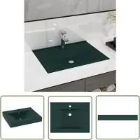 The Living Store Lavabo con foro per rubinetto verde scuro opaco 60x46 cm in Vetroceramica