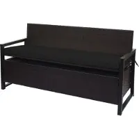 Mendler Panca da giardino in rattan sintetico, modello MCW-F39, con spazio contenitore, colore marrone, dimensioni 164 cm, cuscini neri