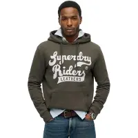 Superdry per uomo. M2014354A Felpa con cappuccio Leathers verde militare (XL), Nero, Casual, Cotone
