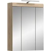 Xonox Armadio a specchio Lambada per il bagno Illuminazione inclusa 2 ante, 3 ante a specchio, 3 ripiani Bianco lucido, decoro in rovere.
