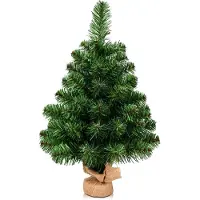 Costway Albero di Natale artificiale da 60 cm, albero di Natale con base in cemento, albero di Natale con aghi in PVC, albero di Natale artificiale ideale per casa, ufficio, negozi e hotel, verde
