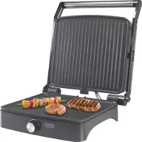 Beper Grill multifunzione P101TOS502, 1800W, Peso di apertura 180g, Termostato, Superficie antiaderente, Acciaio inox