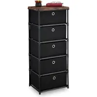 Relaxdays Comodino , 5 cassetti in tessuto, metallo, effetto legno, 105x43x33 cm, soggiorno, ingresso, comodino, nero/marrone