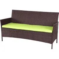 Mendler Panca da giardino in rattan sintetico, modello Hamar, per 3 persone, con seduta di 154 cm, colore marrone marmorizzato, cuscini verdi
