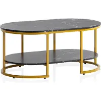 FineBuy Tavolino 100x60x45 cm, effetto marmo nero, tavolo da salotto rettangolare, tavolino da salotto, tavolino da caffè moderno con struttura in metallo dorato