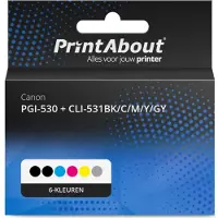PrintAbout Cartuccia compatibile Canon PGI-530 + CLI-531BK/C/M/Y/GY - 6 colori Multipack