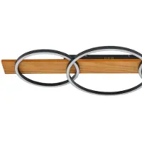 LINDBY Plafoniera LED Galad, nero, legno, a 3 luci, 98 cm