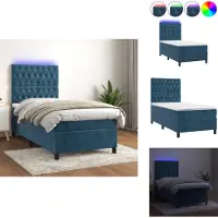 vidaXL Letto a molle con materasso e LED in velluto blu scuro 80x200 cm - Letti e strutture letto