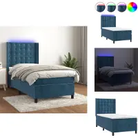 vidaXL Letto a molle con materasso e LED in velluto blu scuro 100x200 cm - Letti & strutture letto