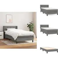 vidaXL Letto a molle con materasso grigio scuro 90x200 cm in tessuto - Letti & strutture letto