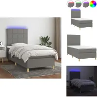 vidaXL Letto a molle con materasso e tessuto LED grigio scuro 100x200 cm - Letti & strutture letto