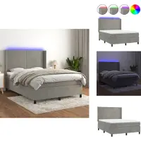 vidaXL Letto a molle con materasso e LED in velluto grigio chiaro 140x200 cm - Letti & strutture letto