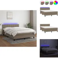 vidaXL Letto a molle con materasso e tessuto LED Taupe 140x200 cm - Letti & strutture letto