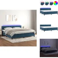vidaXL Letto a molle con materasso e LED in velluto blu scuro 200x200 cm - Letti & strutture letto