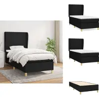 vidaXL Letto a molle con materasso nero 90x200 cm in tessuto - Letti e strutture letto