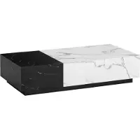 FineBuy , tavolino da caffè 120x60x28 cm, bianco e nero, tavolino da divano con aspetto marmorizzato, moderno, tavolino basso rettangolare con cassetti, tavolino da salotto, con spazio contenitivo