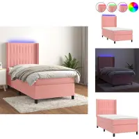 vidaXL Letto a molle con materasso e LED in velluto rosa 100x200 cm - Letti e strutture letto