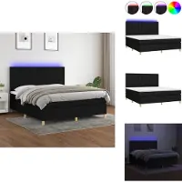 vidaXL Letto a molle con materasso e LED in tessuto nero 180x200 cm - Letti e strutture letto