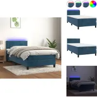 vidaXL Letto a molle insacchettate con materasso e LED in velluto blu scuro 90x190 cm - Letti & strutture letto