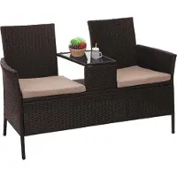 Mendler Panchina in polyrattan con tavolino MCW-E24, set da giardino con divanetto, 132 cm ~ marrone, cuscini color crema