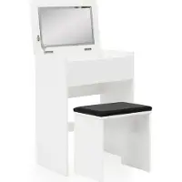 FineBuy Toeletta FB51641 60x81x40 cm Bianco Tavolino da toeletta in legno moderno con sgabello e specchio Toeletta bianca con vano ribaltabile