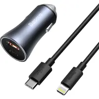 Baseus Caricatore Da Auto Con Connettore Dorato 1xusb-a 1xusb-c E Lightning 3a 40w