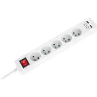 Rebel Cavo di prolunga 5 x presa + 2 x USB + interruttore, 1,5 m, bianco