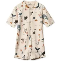 Liewood Kid's Max Printed Shortsleeve Swim Jumpsuit Lycra Bambini (74, bianco)