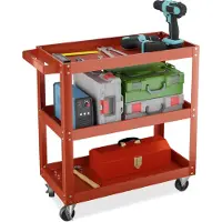 Relaxdays Carrello da officina , carrello portautensili a 3 ripiani, carrello da montaggio mobile, portata fino a 100 kg, dimensioni: 76x78x35 cm, rosso