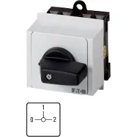 Eaton Selettore di modalità di funzionamento , T0, 20 A, montaggio su quadro, 1 unità, contatti: 2, 90°, con scatto, con posizione 0, 0-1-2, codice articolo 15502 009335