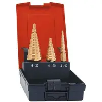 Slice Set di punte da trapano a gradoni in HSS con rivestimento TiN, formati 4-12/4-20/6-30 mm