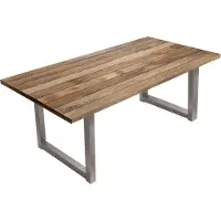 Möbilia Tavolo da pranzo 200 x 100 cm | Piano in mango naturale da 43 mm | Struttura in metallo color argento anticato | L 200 x P 100 x H 77 cm | 25020007 | Serie TAVOLO