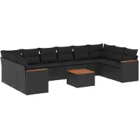 The Living Store Set di divani da giardino 11 pezzi con cuscini in poly rattan nero