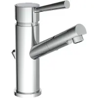 Schutte Rubinetto a bassa pressione CORNWALL, miscelatore per lavabo con tirante, rubinetto da bagno con scarico a scomparsa per lavabo, cromo