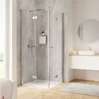 Schulte Porta angolare con apertura a battente e ribaltamento, modello Garant 2.0 ExpressPlus, dimensioni 80 x 80 x 200 cm, telaio in alluminio, vetro trasparente, trattamento anti-sporco