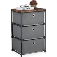 Relaxdays Comodino , 3 cassetti in tessuto, metallo, effetto legno, 65 x 43 x 33 cm, soggiorno, ingresso, comodino, grigio/marrone