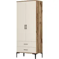 Skye Decor , Kumsal T - Noce, Crema, guardaroba, noce, pannello in legno rivestito di melamina al 100 %, 80 x 201,4 x 47,5 cm