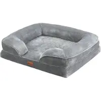 Juskys letto per cani Sheena M ortopedico, lavabile e antiscivolo - 72 x 60 x 17 cm - divano per cani fluffy grigio - letto per animali divano per cani