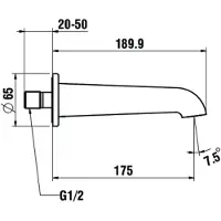 Laufen Bec de baignoire PURE, bec fixe, saillie 175 mm, chromé, HF901771423000, HF901771423000