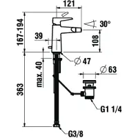 Laufen PURE Mitigeur monocommandé pour lavabo, Eco+, bec fixe, saillie 190 mm, sans vidage, HF901714423000, HF901714423000