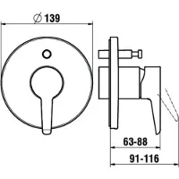Laufen PURE Set de montage final pour mitigeur de bain encastré SimiBox Standard et Light, avec inverseur, clapet anti-retour de tuyau intégré, 2 consommateurs,, HF901789428000, HF901789428000