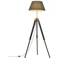 vidaXL Lampada da terra "Wiesentheid" in teak massiccio e metallo nero. Dimensioni (L/A) 64x59x141 cm