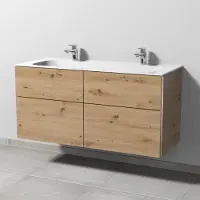Sanipa , combinazione a 3 elementi con lavabo doppio in Vetroceramica Finion da 120 cm, e 4 cassetti con maniglia integrata