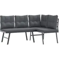 The Living Store Panche da giardino con cuscini 2 pezzi in acciaio verniciato a polvere nero