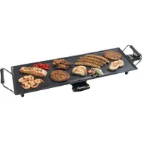 Bestron Griglia elettrica da tavolo , piastra XL plancha/teppanyaki con rivestimento antiaderente, divertimento alla griglia fino a 6 persone, superficie grill extra lunga, 1.800 watt, colore; nero